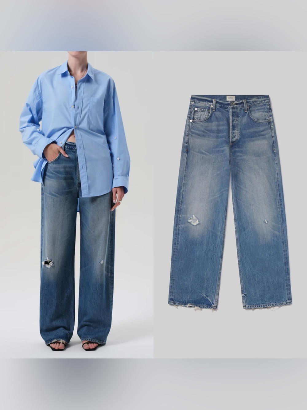 Citizens Of Humanity Distressed Wide Leg Jeans in Light Blue Wash